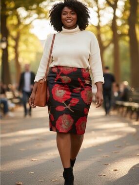 Mac & Jac plus size womens Red Floral Pencil Skirt - Black & Red size 16